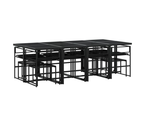 Set comedor de jardín con cojines 13 pzas ratán sintético negro