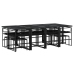 Set comedor de jardín con cojines 13 pzas ratán sintético negro