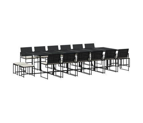 Set de muebles jardín 17 pzas con cojines ratán sintético negro