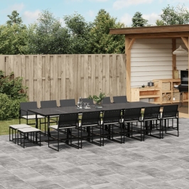 Set de muebles jardín 17 pzas con cojines ratán sintético negro