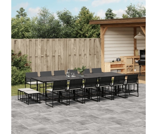 Set de muebles jardín 17 pzas con cojines ratán sintético negro