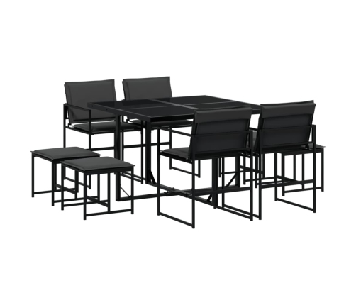 Juego de comedor de jardín 9 piezas con cojines textileno negro