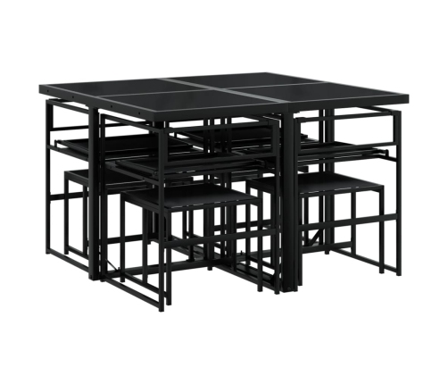 Juego de comedor de jardín 9 piezas con cojines textileno negro