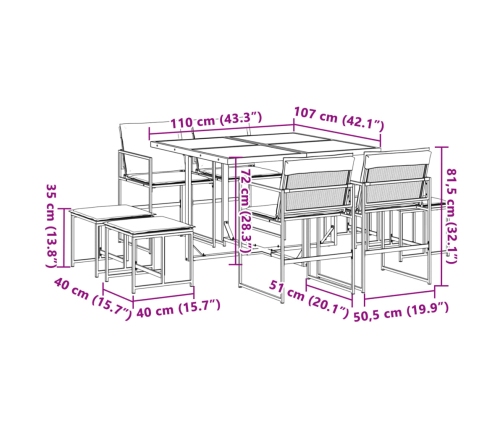 Juego de comedor de jardín 9 piezas con cojines textileno negro