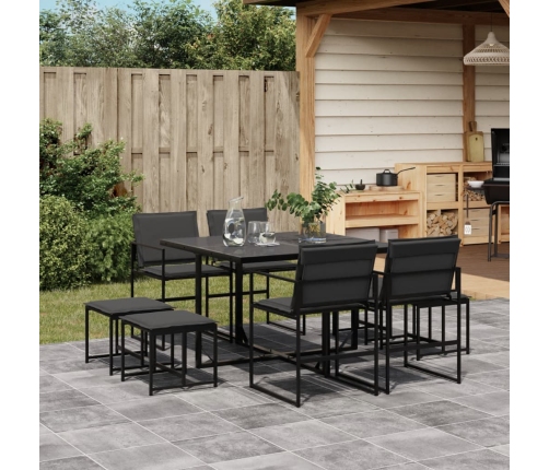 Juego de comedor de jardín 9 piezas con cojines textileno negro