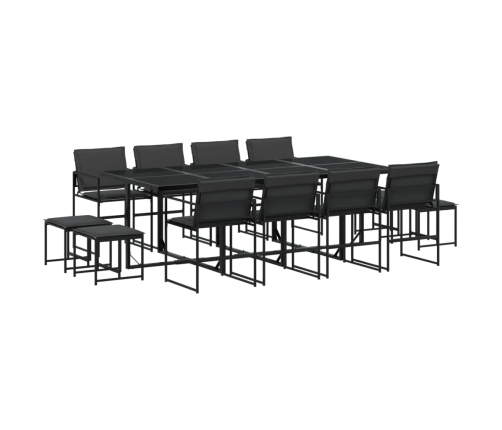 Juego de comedor de jardín 13 pzas con cojines textileno negro