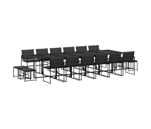 Juego de comedor de jardín 17 pzas con cojines textileno negro
