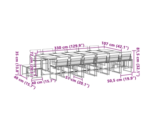 Juego de comedor de jardín 17 pzas con cojines textileno negro