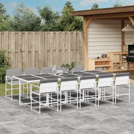 Juego de comedor de jardín 11 pzas con cojines textilene blanco