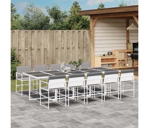 Juego de comedor de jardín 11 pzas con cojines textilene blanco