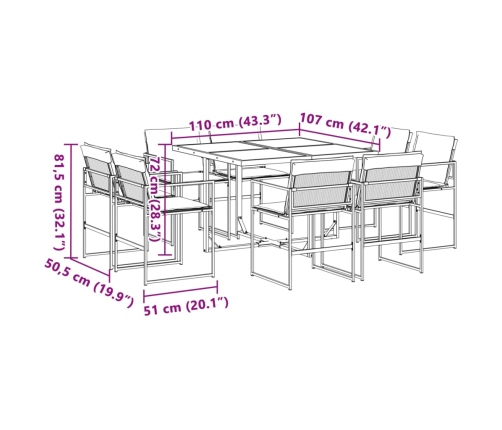 Juego de comedor de jardín 9 pzas con cojines textilene blanco