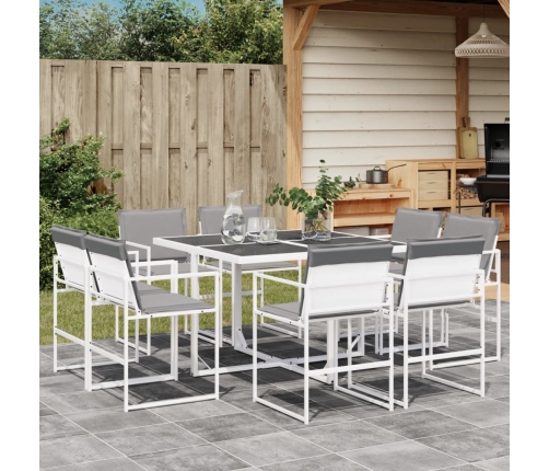 Juego de comedor de jardín 9 pzas con cojines textilene blanco