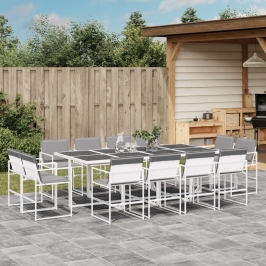 Juego de comedor de jardín 13 pzas con cojines textilene blanco