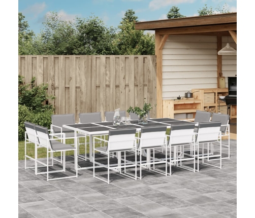 Juego de comedor de jardín 13 pzas con cojines textilene blanco