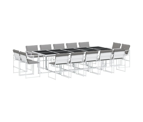 Juego de comedor de jardín 15 pzas con cojines textilene blanco