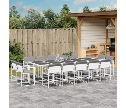 Juego de comedor de jardín 15 pzas con cojines textilene blanco