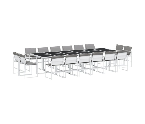 Juego de comedor de jardín 17 pzas con cojines textilene blanco
