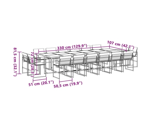 Juego de comedor de jardín 17 pzas con cojines textilene blanco