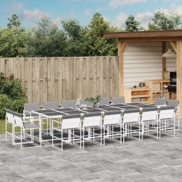 Juego de comedor de jardín 17 pzas con cojines textilene blanco