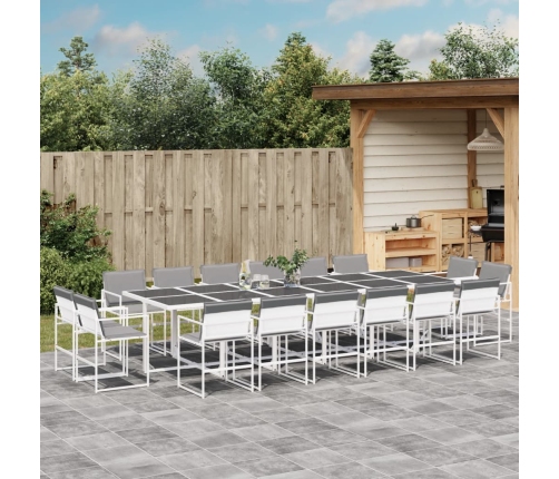 Juego de comedor de jardín 17 pzas con cojines textilene blanco