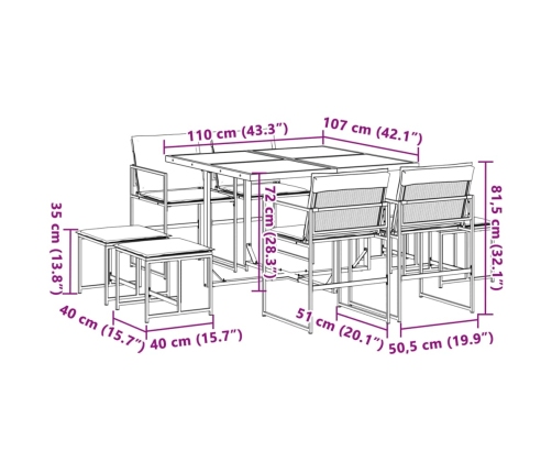 Juego de comedor de jardín 9 pzas con cojines textilene blanco