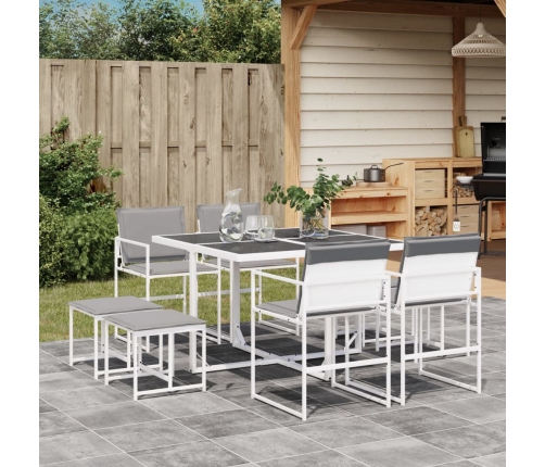 Juego de comedor de jardín 9 pzas con cojines textilene blanco