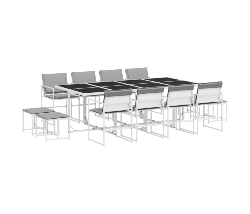 Juego de comedor de jardín 13 pzas con cojines textilene blanco