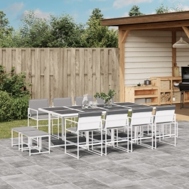 Juego de comedor de jardín 13 pzas con cojines textilene blanco