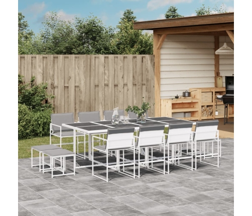 Juego de comedor de jardín 13 pzas con cojines textilene blanco