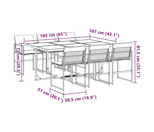 Juego de comedor de jardín 7 pzas con cojines textilene blanco