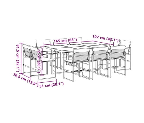 Juego de comedor de jardín 11 pzas con cojines textilene blanco