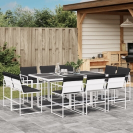Juego de comedor de jardín 11 pzas con cojines textilene blanco