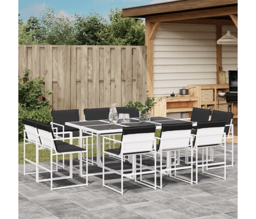 Juego de comedor de jardín 11 pzas con cojines textilene blanco