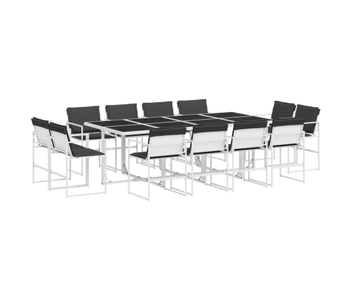 Juego de comedor de jardín 13 pzas con cojines textilene blanco