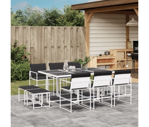 Juego de comedor de jardín 11 pzas con cojines textilene blanco
