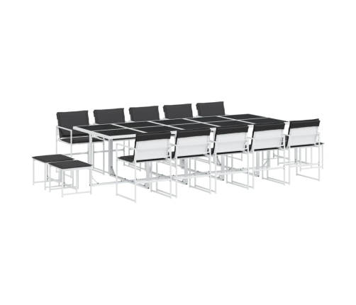 Juego de comedor de jardín 15 pzas con cojines textilene blanco