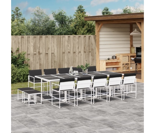 Juego de comedor de jardín 15 pzas con cojines textilene blanco
