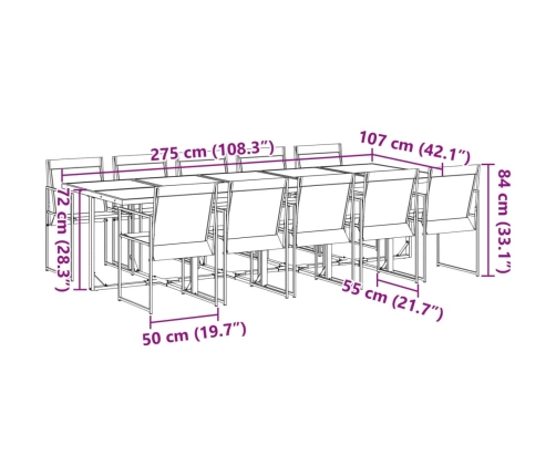 Juego de comedor de jardín 11 piezas textileno negro