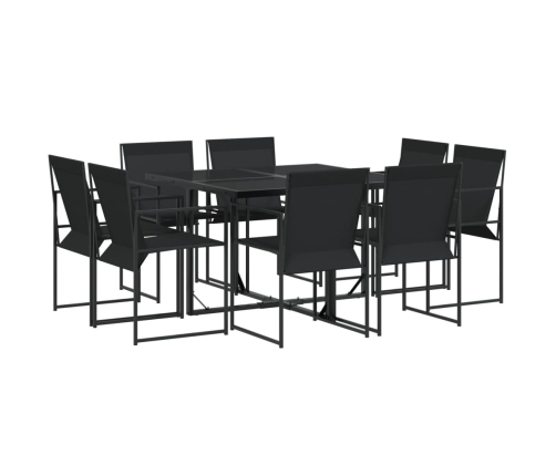 Juego de comedor para jardín 9 piezas textilene negro