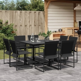 Juego de comedor para jardín 9 piezas textilene negro