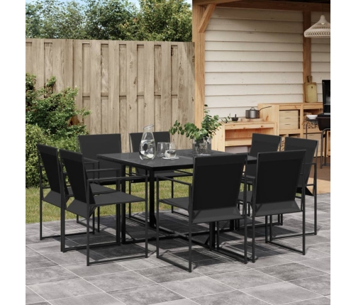 Juego de comedor para jardín 9 piezas textilene negro