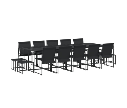 Juego de comedor de jardín 15 piezas textileno negro