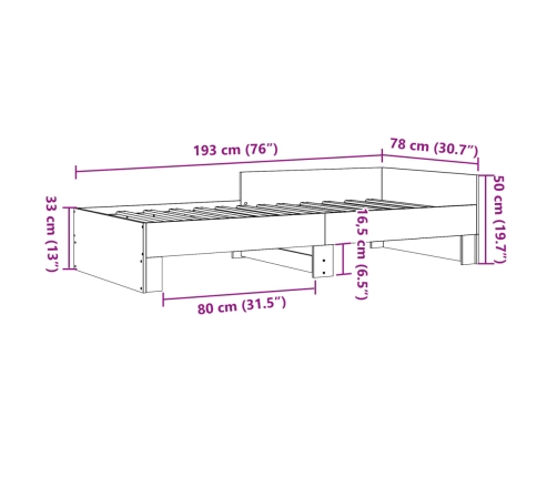 Estructura de cama madera de ingeniería negra 75x190 cm