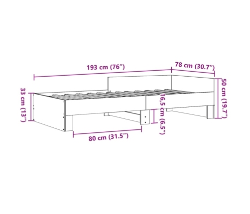 Estructura de cama madera de ingeniería gris hormigón 75x190 cm