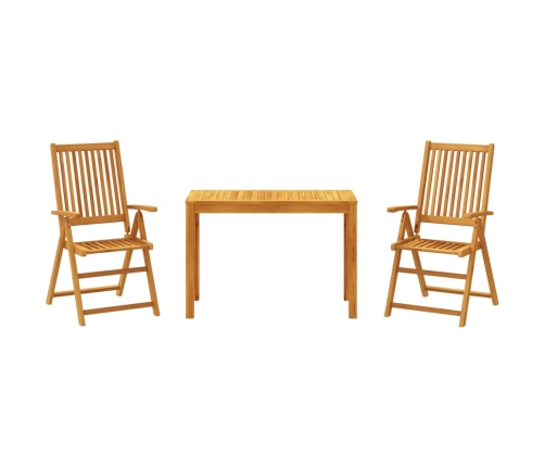 Juego de comedor de jardín 3 piezas madera maciza de acacia