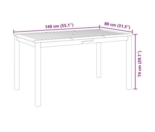 Juego de comedor de jardín 5 piezas madera maciza de acacia