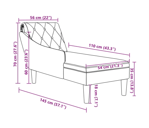 Tumbona con almohada y reposabrazo derecho tela gris taupe