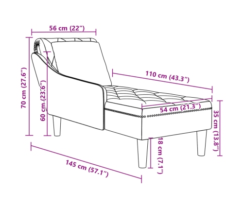 Tumbona con almohada y reposabrazo derecho terciopelo crema