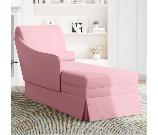 Chaise longue respaldo reposabrazos derecho terciopelo rosa