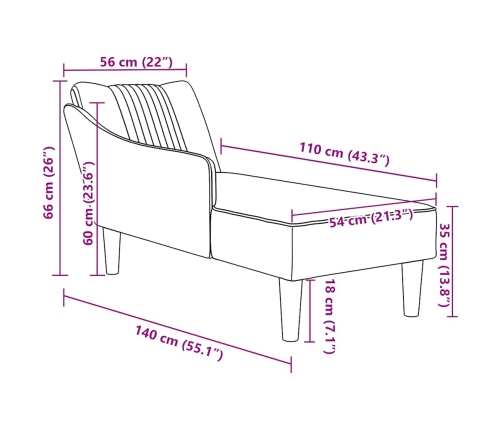 Chaise longue con reposabrazos derecho terciopelo azul